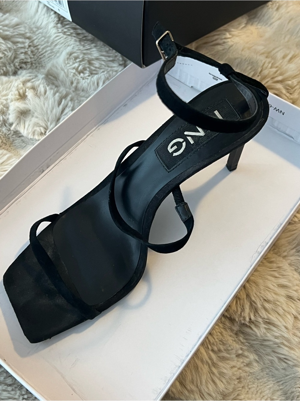 Mango Black Strappy Square-Toe Heel